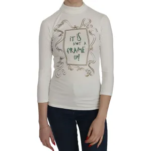 Exte Chic White Printed Turtle Neck Blouse