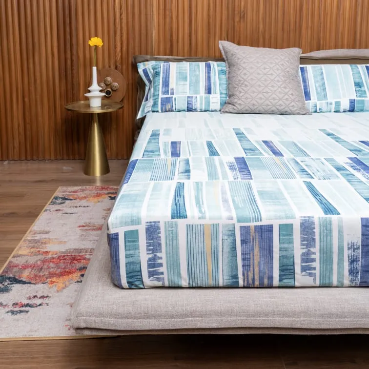 Fitted King Size Cotton Bedsheet - Skyscrapper Blue