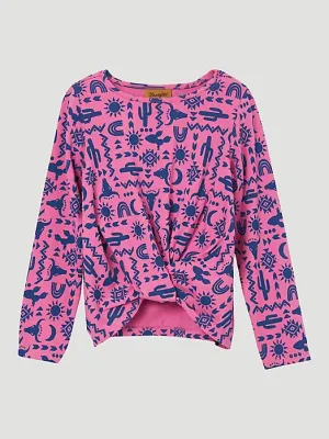 Girl's Wrangler Knit Western Print Long Sleeve Shirt