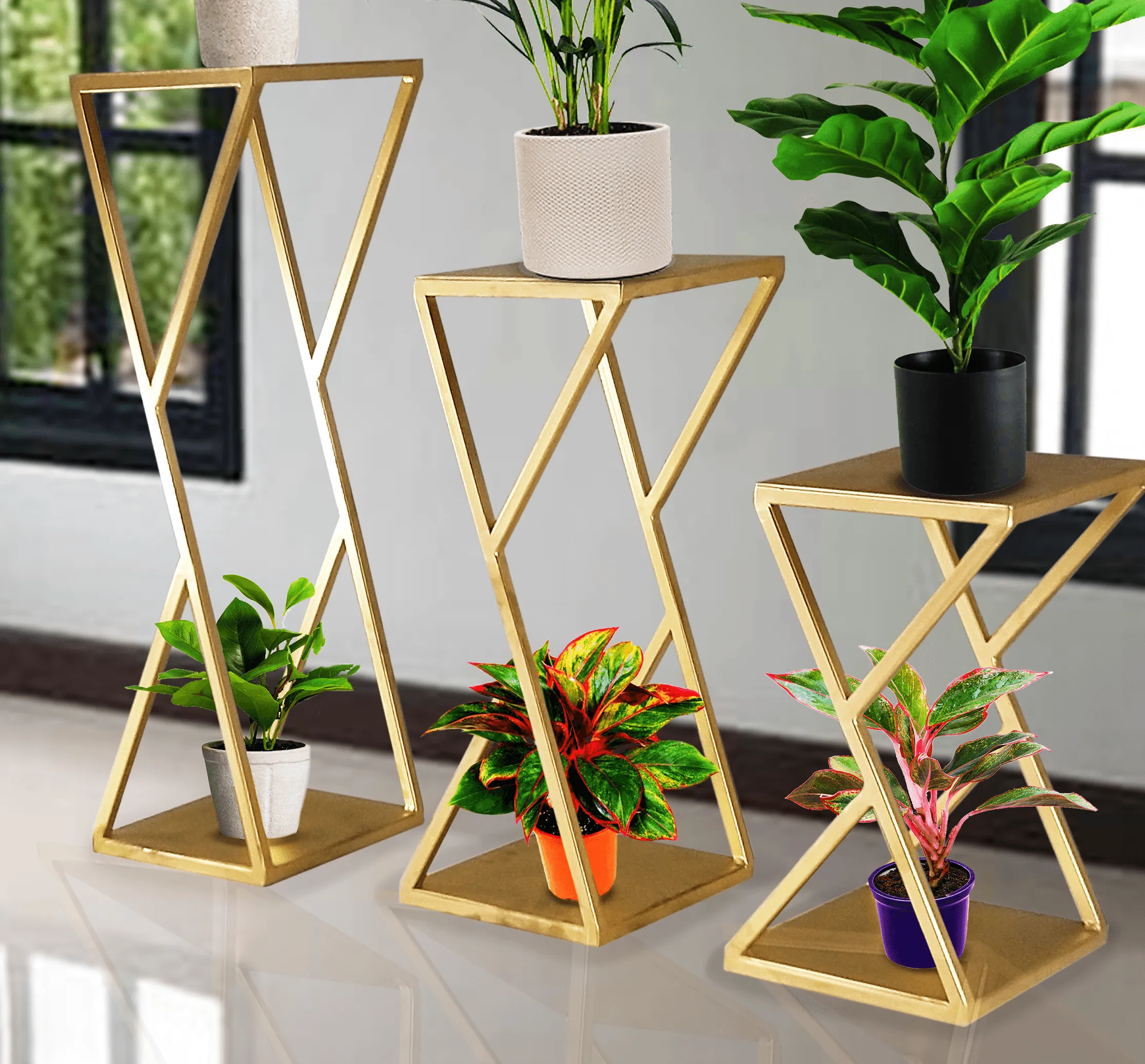 GOLDEN PLANTER SET OF 3 ZEDY