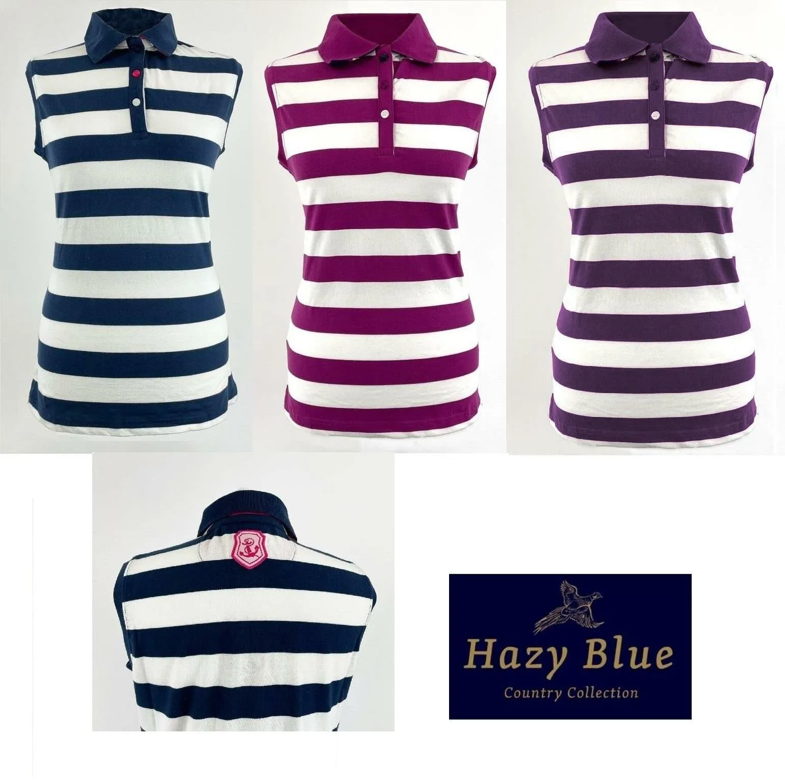 Hazy Blue Womens Sleeveless Polo Shirt - Minnie