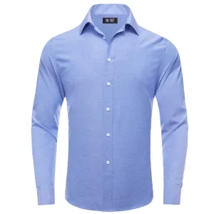 Hi-Tie Button Down Shirt Cornflower Blue Solid Silk Men's Dress Shirt