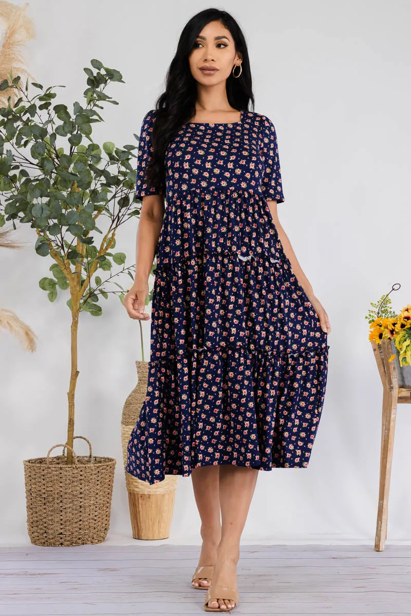 JR778R-DITSYFLOWER - PUFF SLEEVE MIDI COCKTAIL DRESS