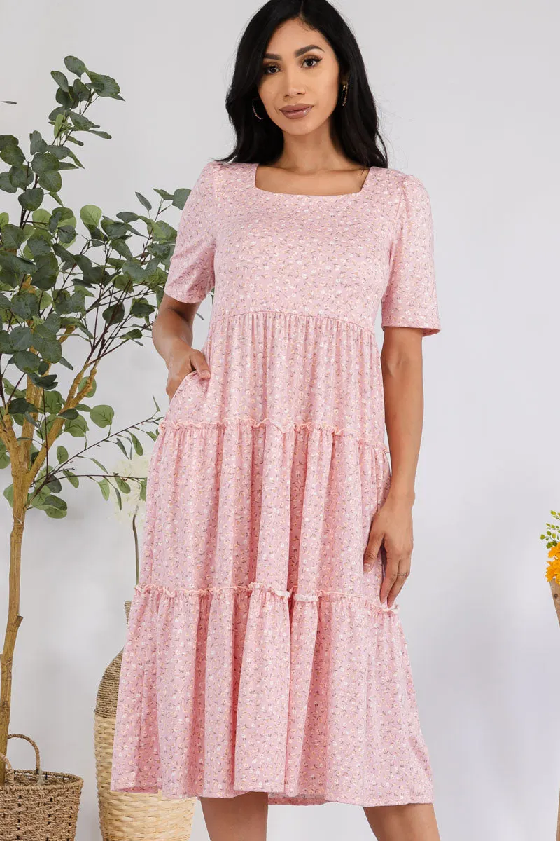 JR778R-DITSYFLOWER - PUFF SLEEVE MIDI COCKTAIL DRESS