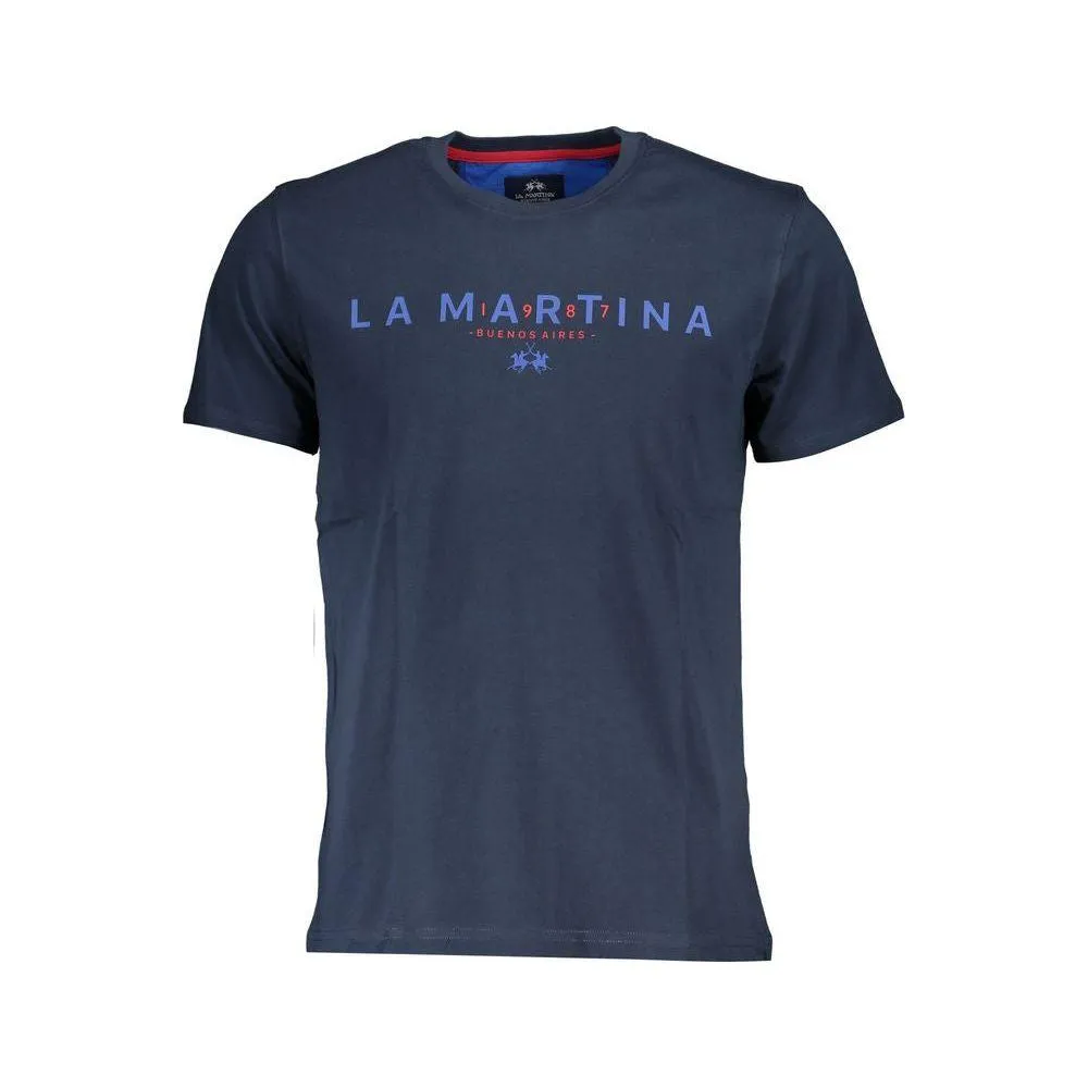 La Martina Elegant Blue Crew Neck Cotton Tee