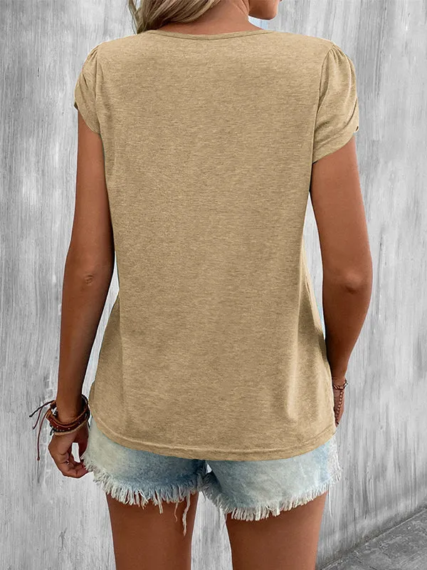 Loose Short Sleeves Solid Color V-Neck T-Shirts Tops