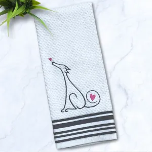 Love Hound Sitting Iggy Greyhound Whippet Galgo Grey Stripes Kitchen Hand Towel