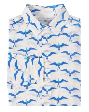 Mens Linen Shirt: FRIGATE BIRD - BLUE / TURQUOISE