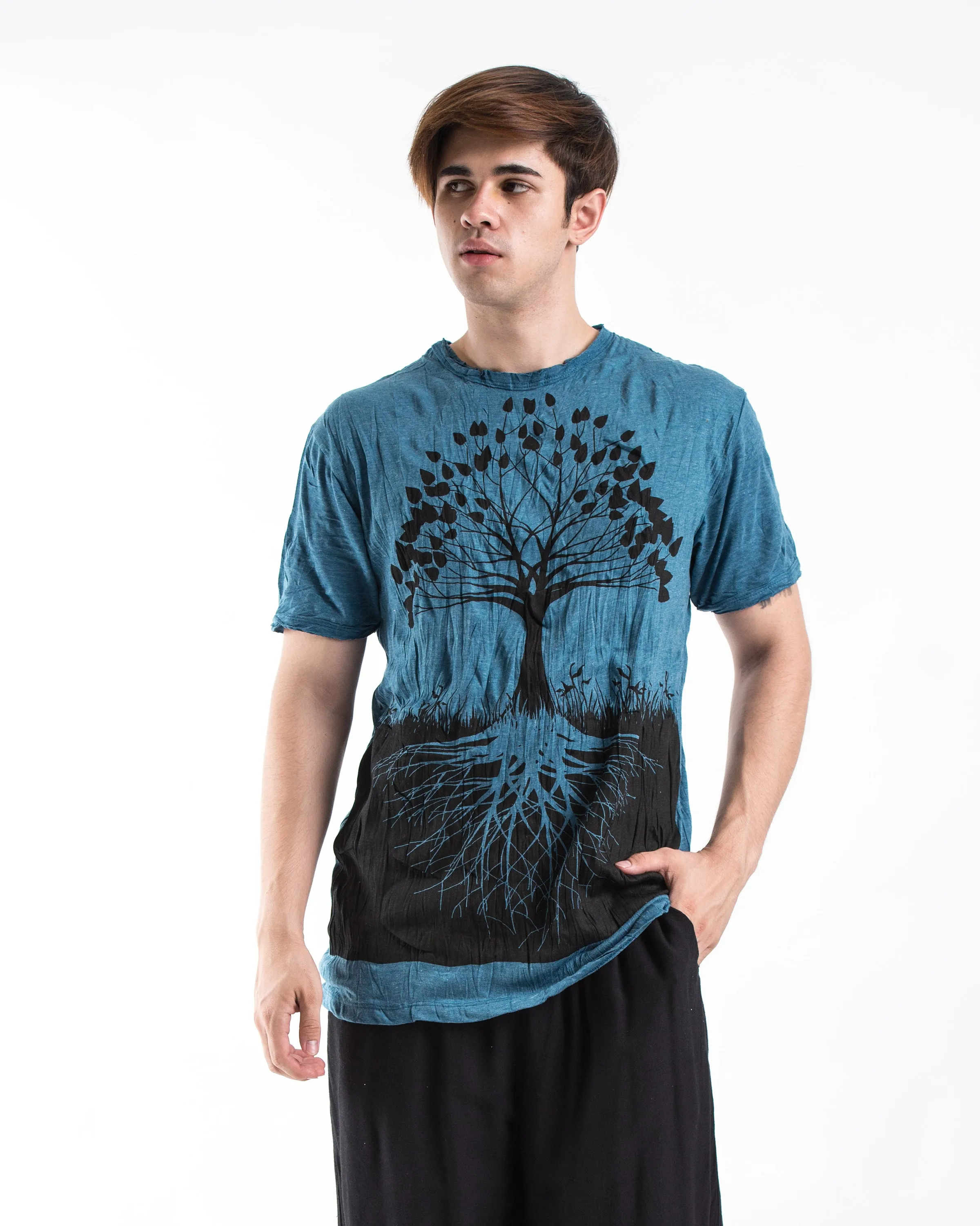 Mens Tree of Life  T-Shirt in Denim Blue