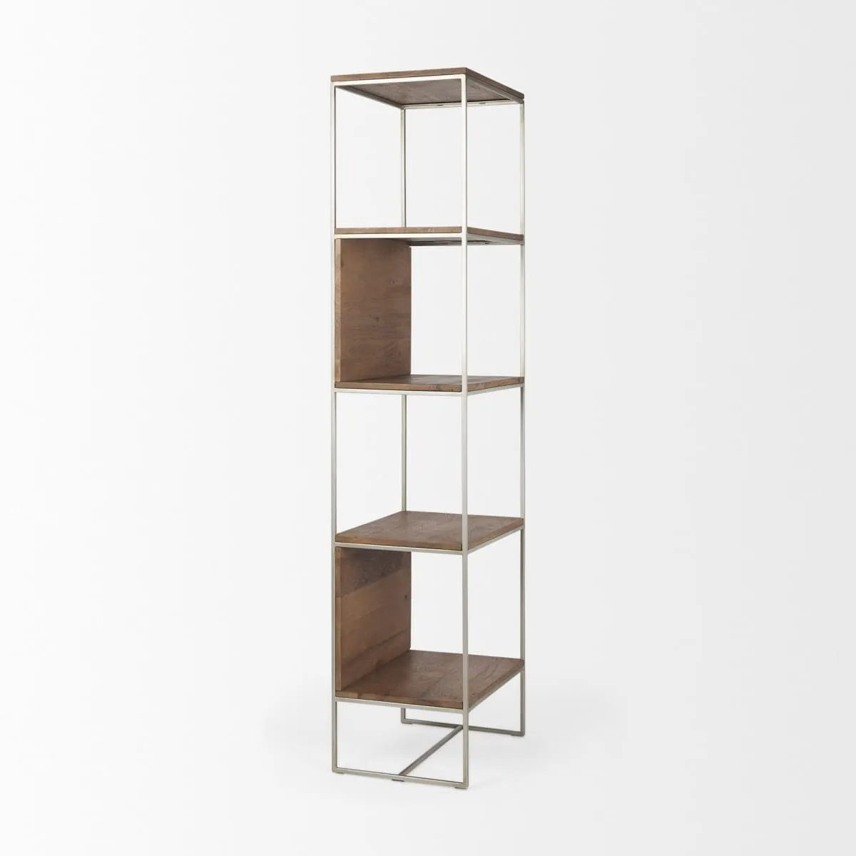 Morris 4 Tier Shelving Unit Brown Wood | Silver Metal