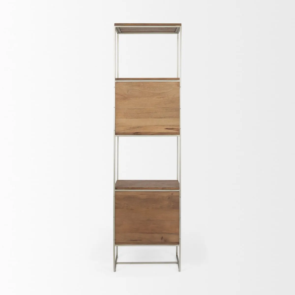 Morris 4 Tier Shelving Unit Brown Wood | Silver Metal