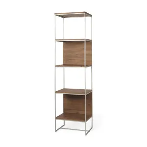 Morris 4 Tier Shelving Unit Brown Wood | Silver Metal