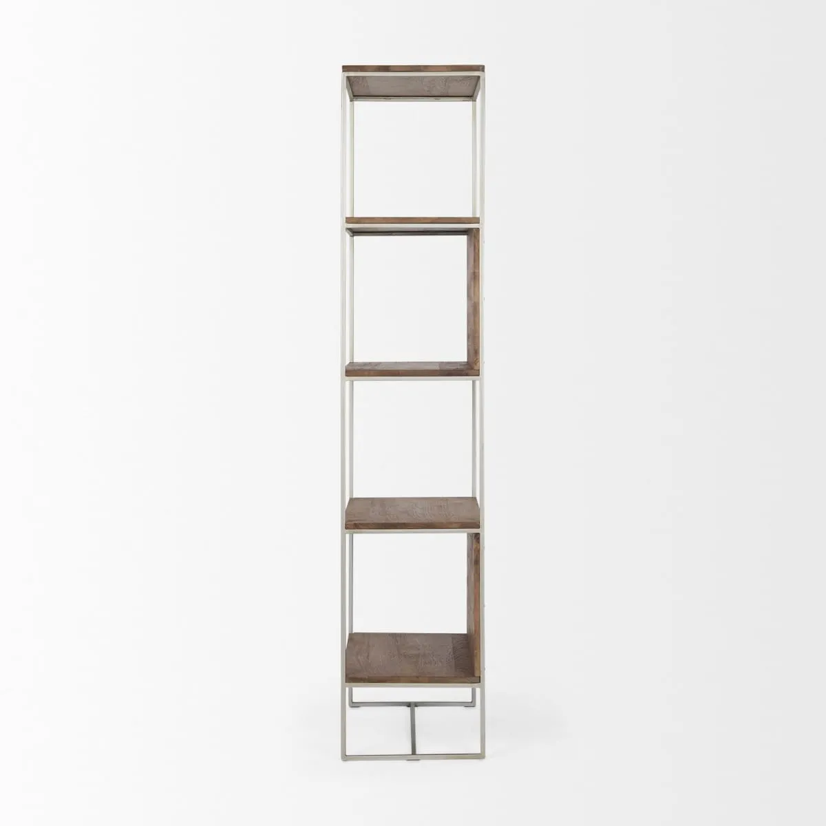 Morris 4 Tier Shelving Unit Brown Wood | Silver Metal