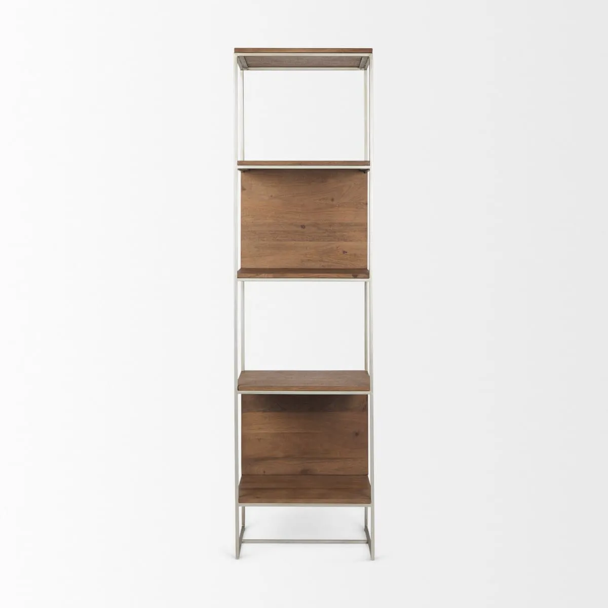 Morris 4 Tier Shelving Unit Brown Wood | Silver Metal