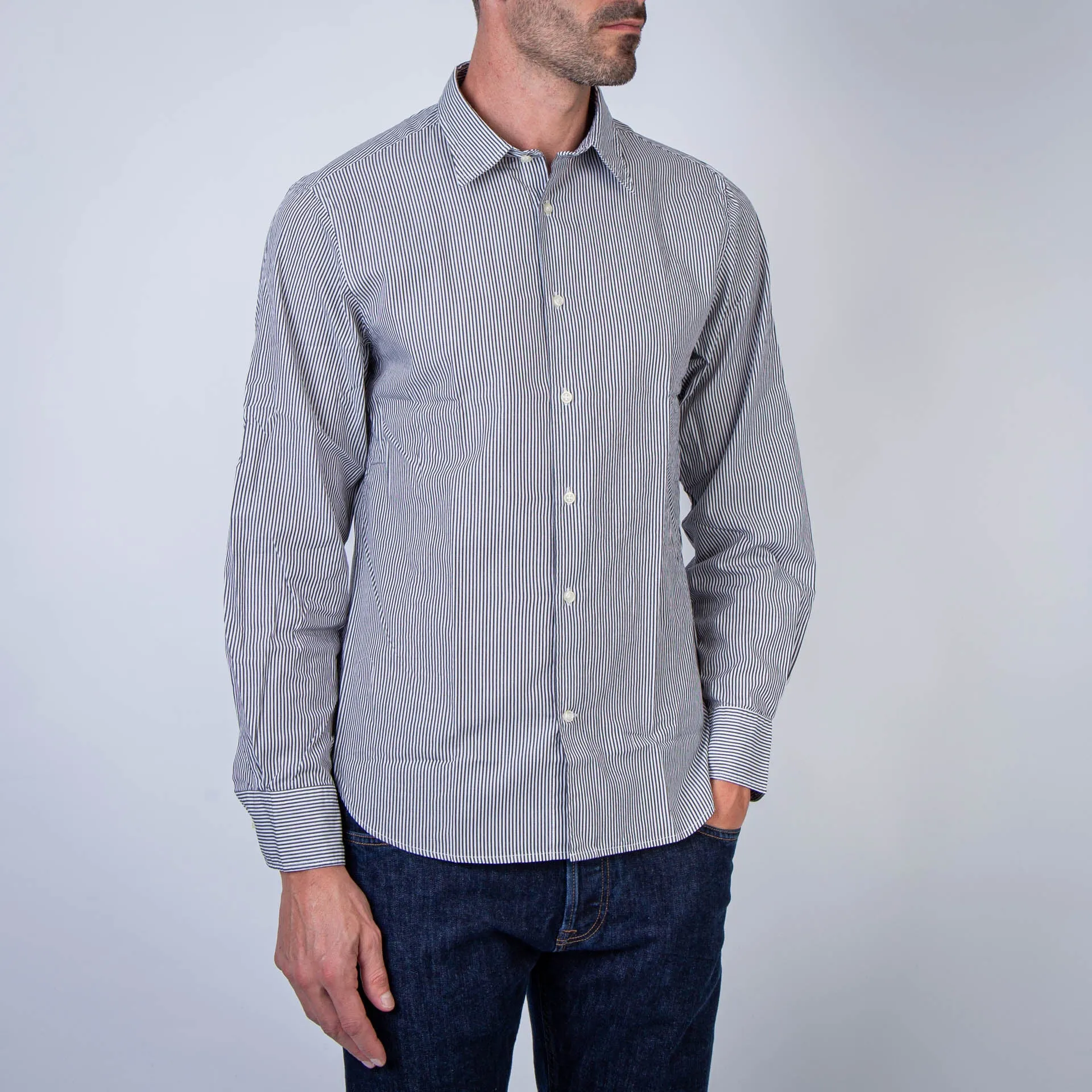 OFFICINE GENERALE SHIRT MSHI028 BLACK/WHITE