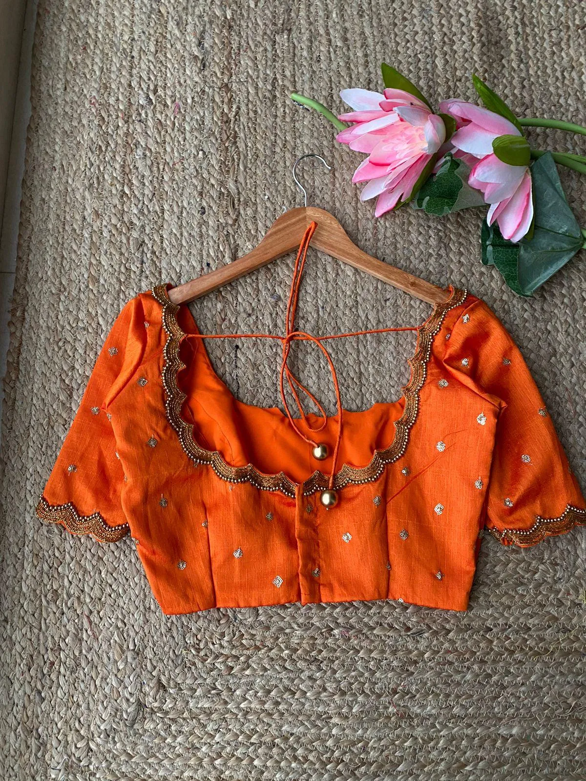 Orange Silk Scallope hand worked blouse