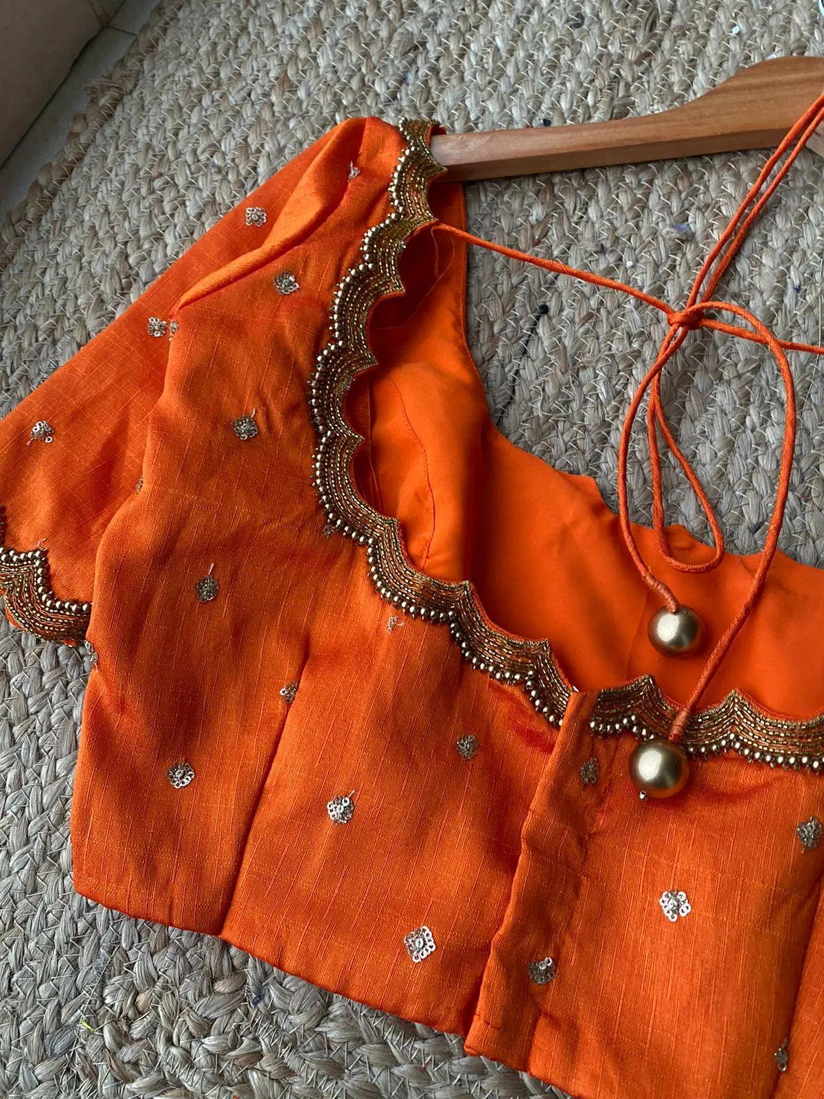 Orange Silk Scallope hand worked blouse