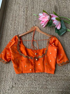 Orange Silk Scallope hand worked blouse