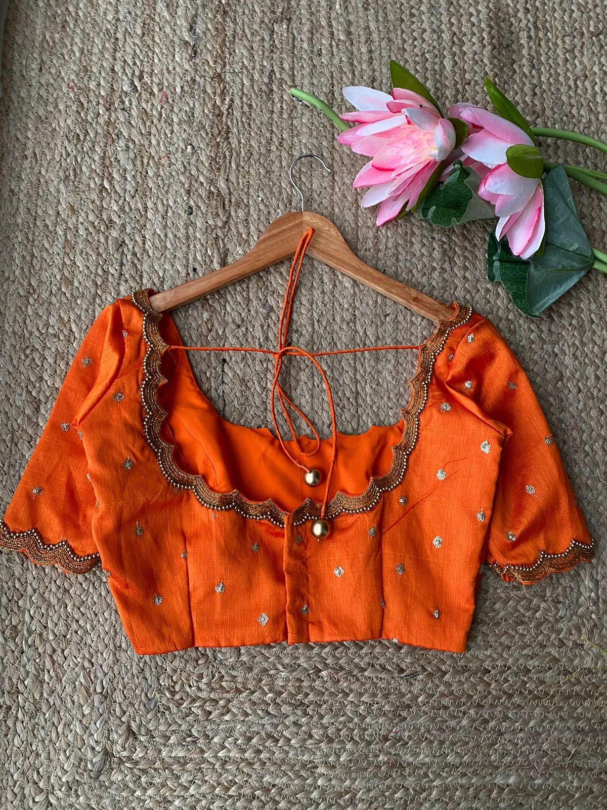 Orange Silk Scallope hand worked blouse