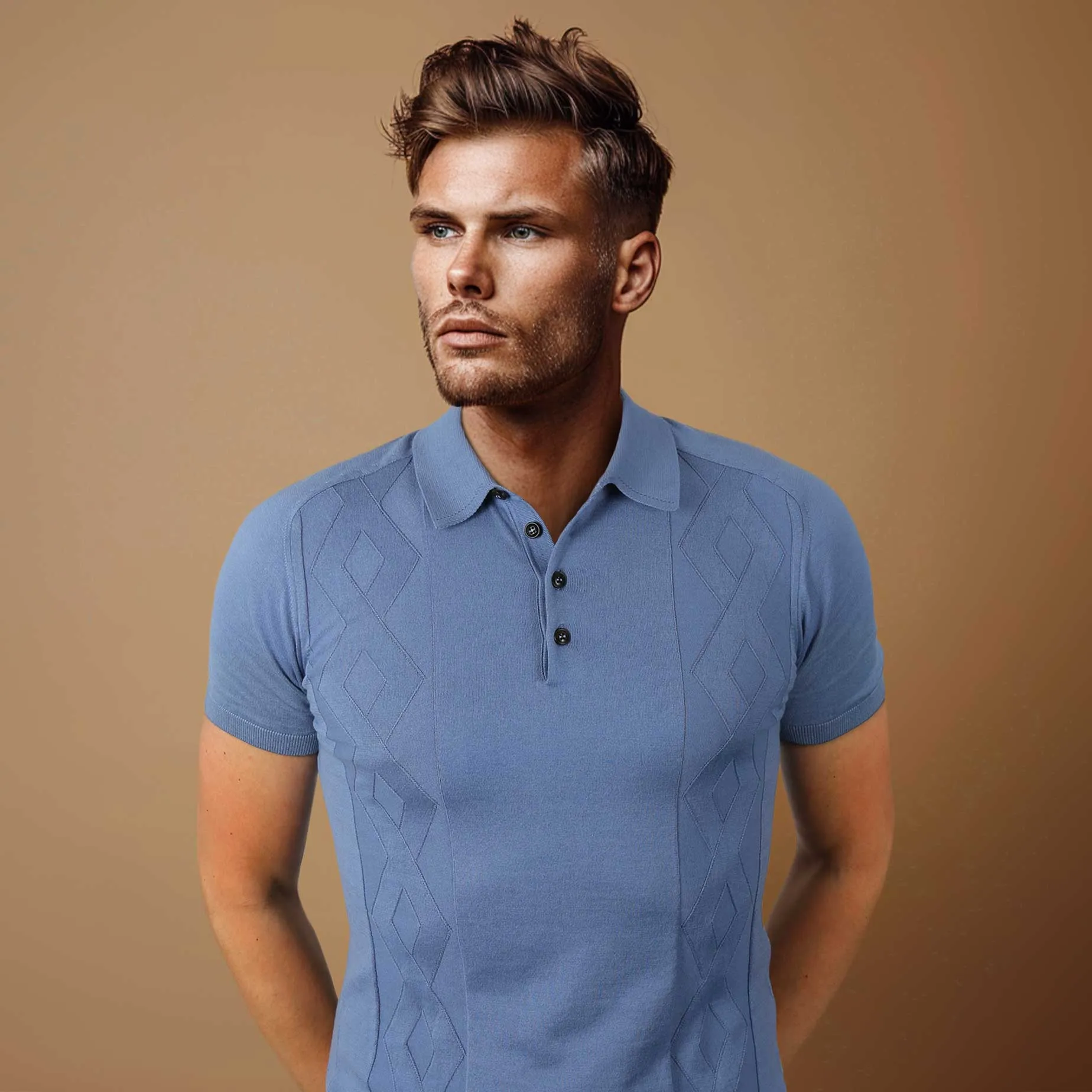 Pal Zileri Cable Self Print Polo Shirt in Sea Blue