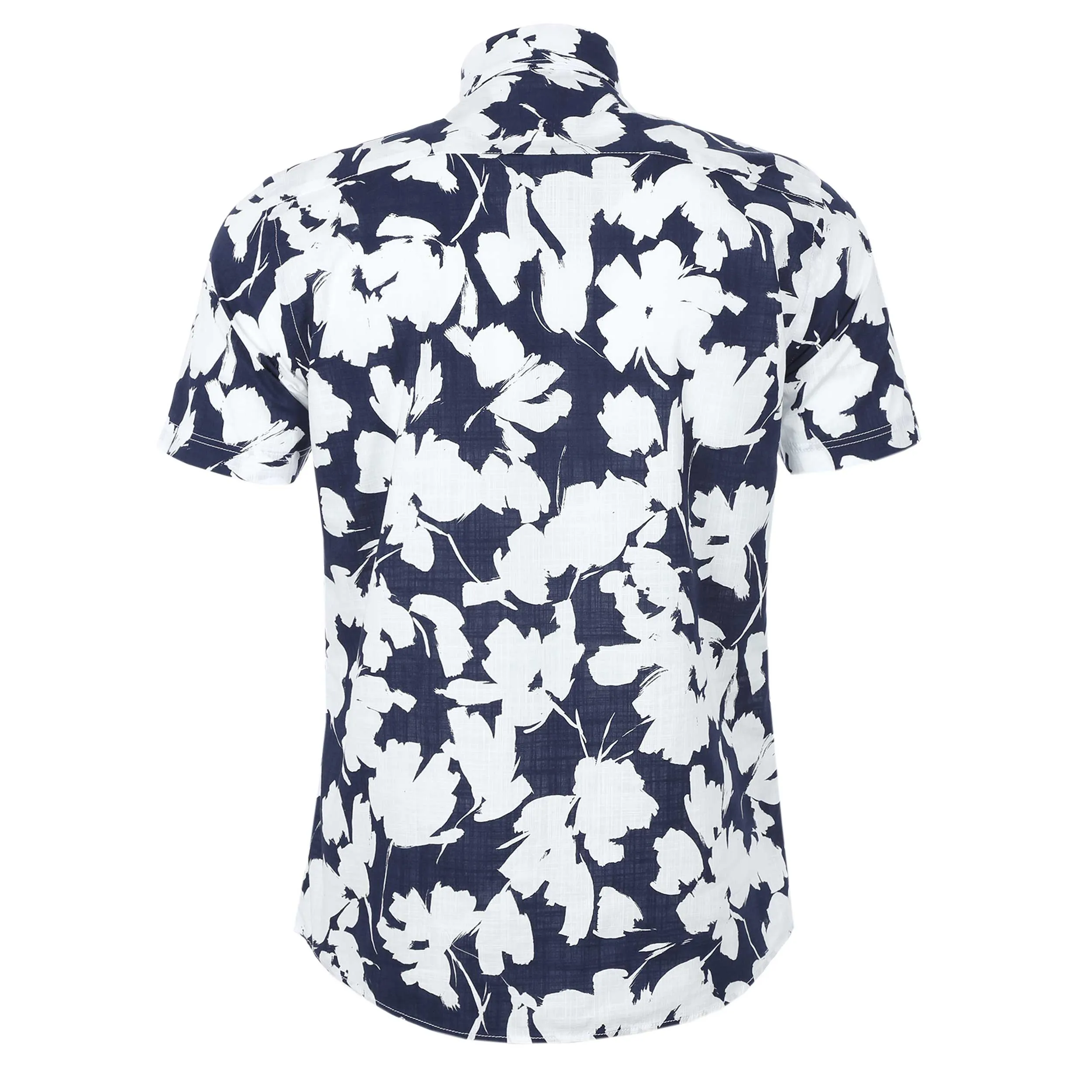 Remus Uomo Floral Linen SS Shirt in Navy