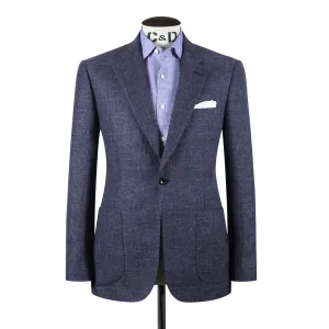 Single Breasted Notch Lapel Jacket in Navy Summer Hopsack