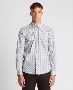 Slim Fit Floral Print Cotton Stretch Shirt