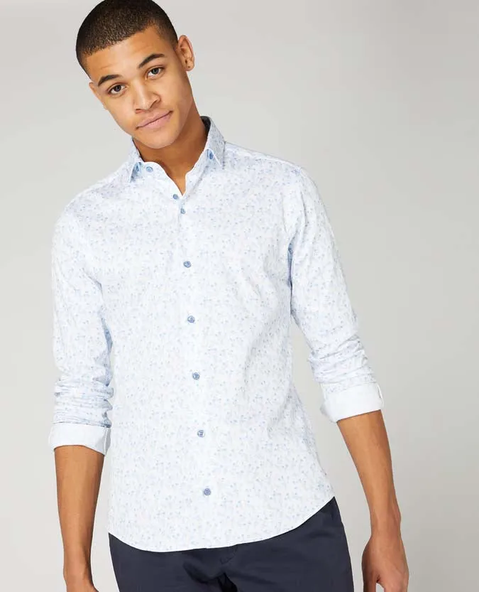 Slim Fit Print Cotton Stretch Shirt