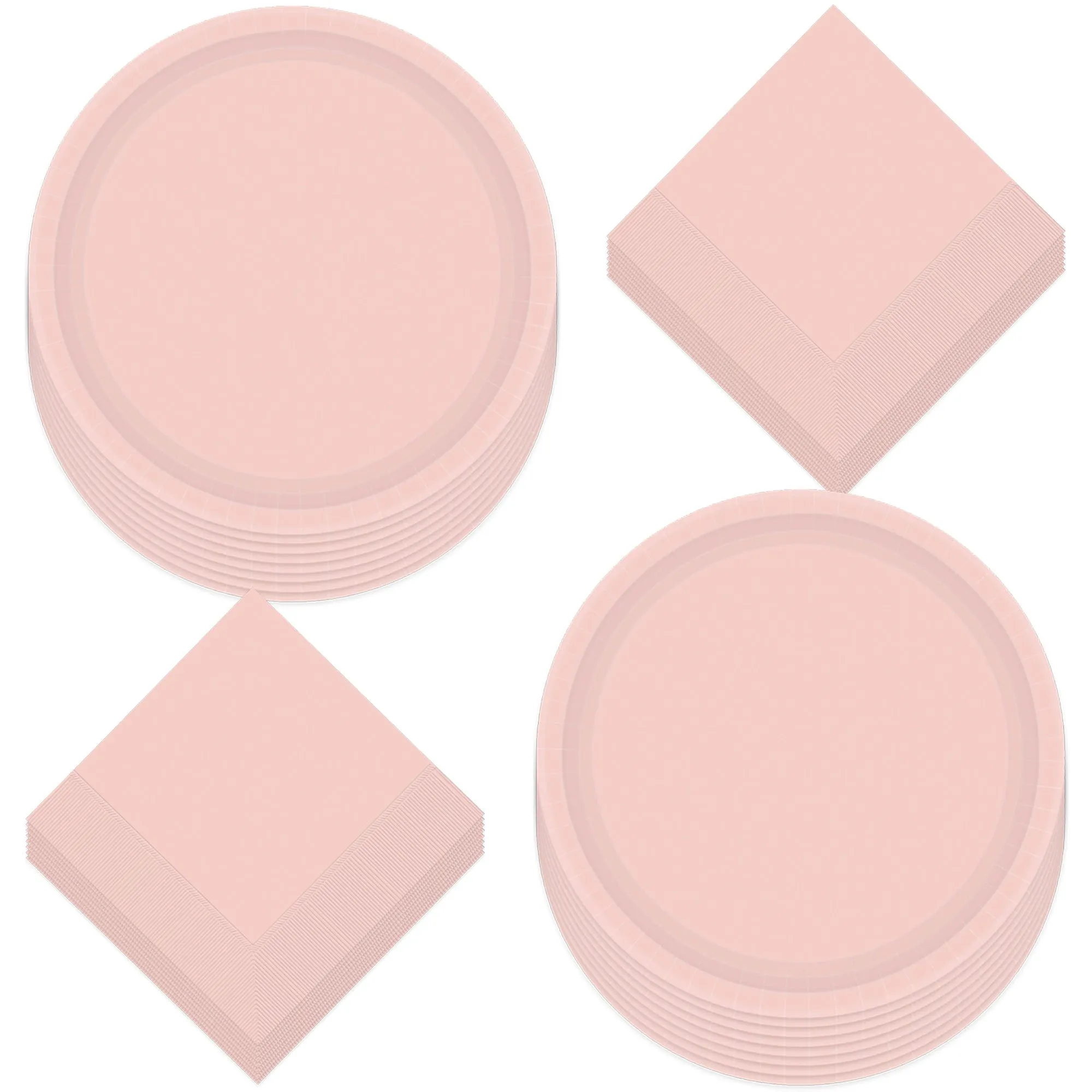 Solid Pale Pink Paper Plates and Napkins - Birthdays, Showers, Spring Parties (Serves 16)