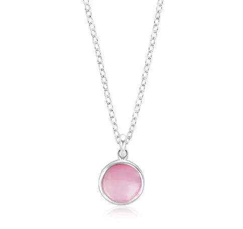 Sterling Silver 16mm Pink Mother of Pearl Circle Pendant