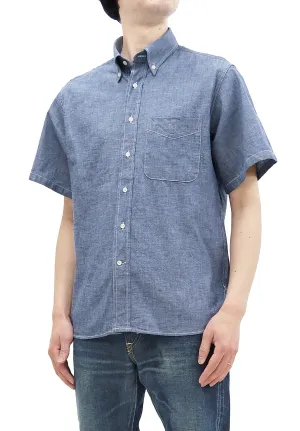 Sugar Cane Plain Chambray Shirt Men's Relaxed Fit Button-Down Collar Short Sleeve Casual Shirt SC38903 421 Blue One-Wash