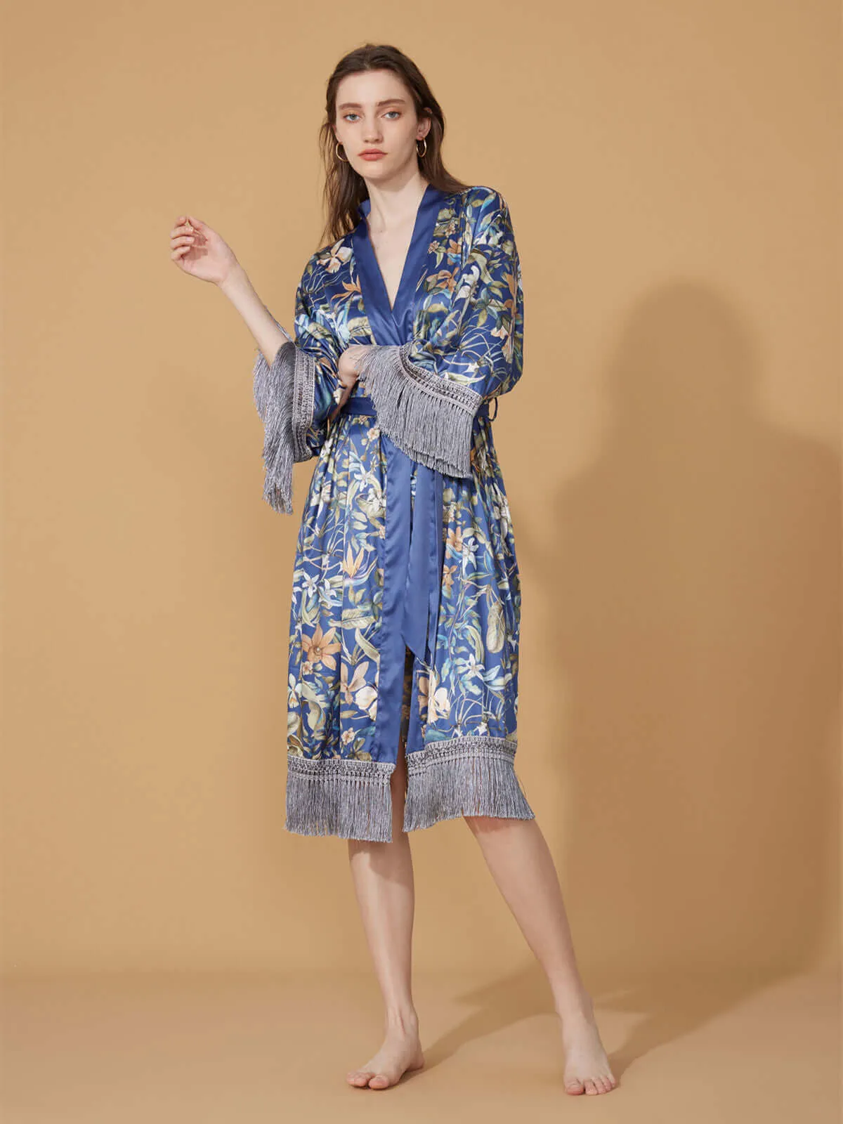 Tassels Floral Kimono Robe