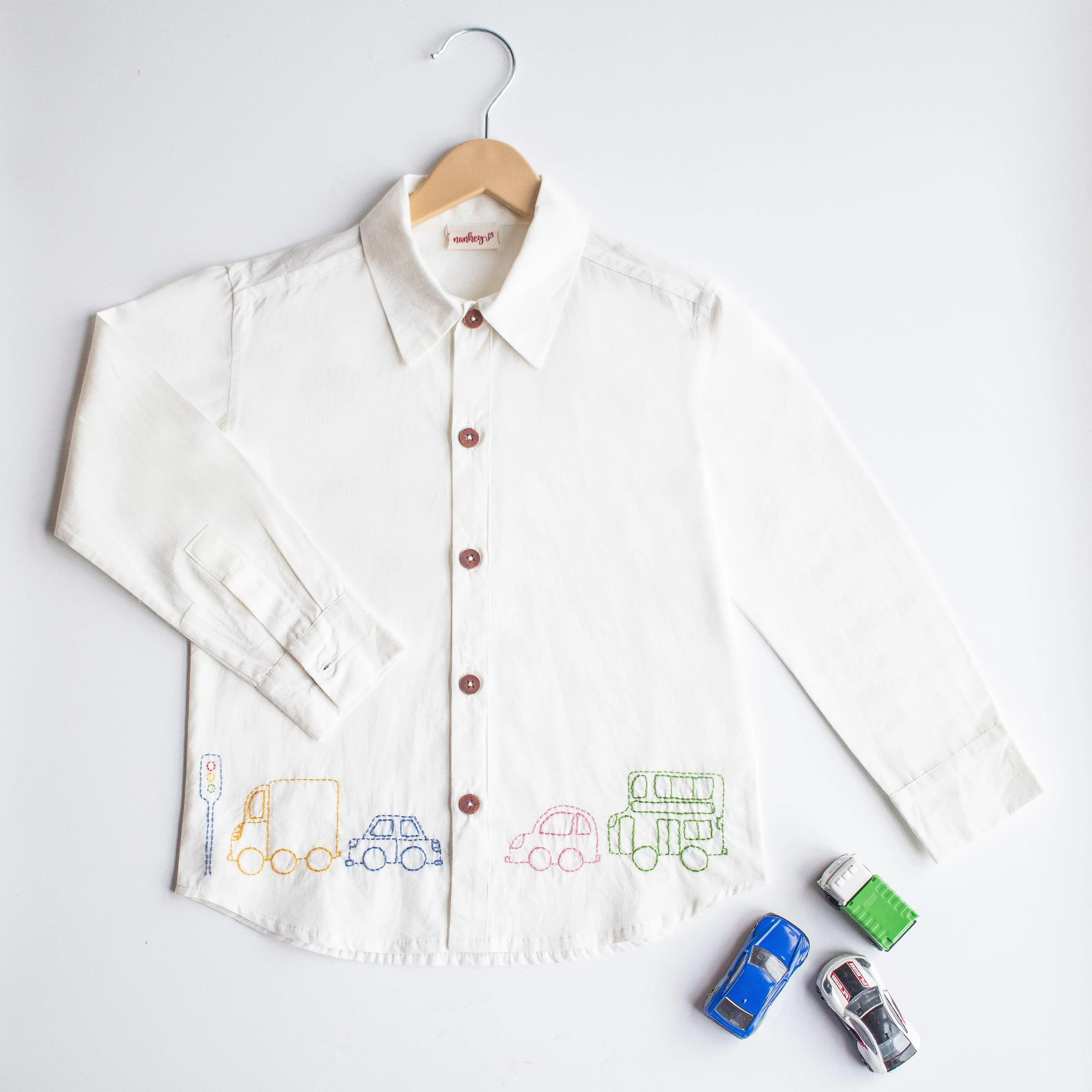 Traffic Embroidered Formal Shirt - Bottle Green