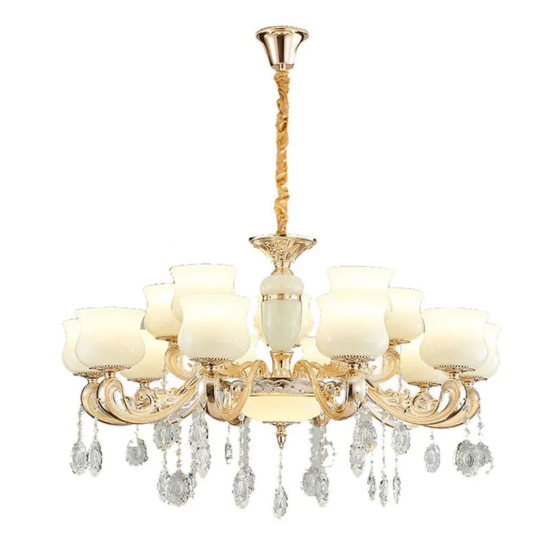 White Faux Jade Urn Pendant Chandelier with Crystal Accent - Modern Hanging Ceiling Light